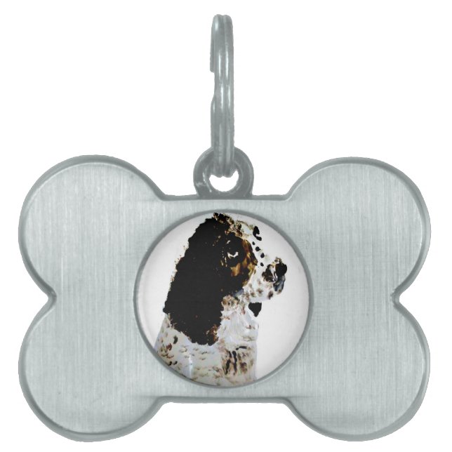 Placa Para Mascotas Springer Spaniel, arte de los perros negros y blan (Frente)