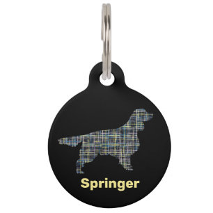 Placa Para Mascotas Springer Spaniel Dog Yellow & Black Grid Line