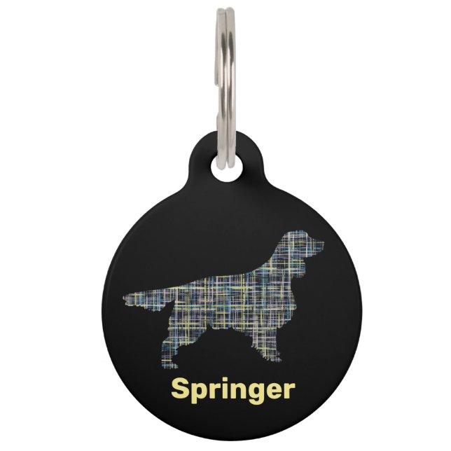 Placa Para Mascotas Springer Spaniel Dog Yellow & Black Grid Line (Anverso)