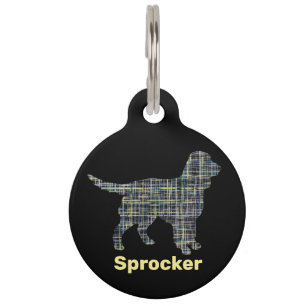 Placa Para Mascotas Sprocker Español Perro Línea Cuadrícula Amarilla y