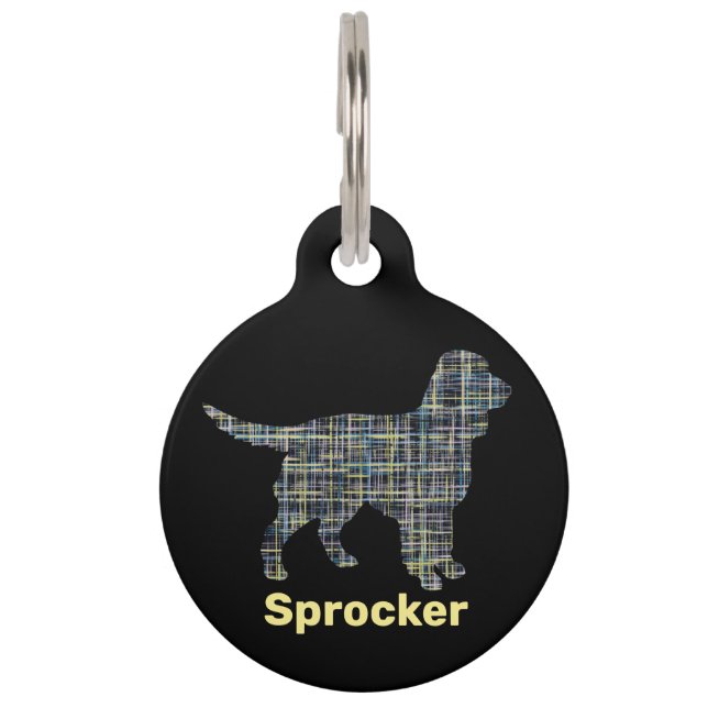 Placa Para Mascotas Sprocker Español Perro Línea Cuadrícula Amarilla y (Anverso)