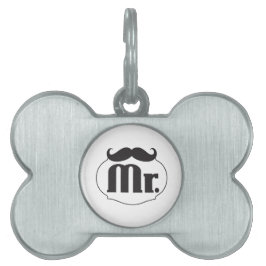Placa Para Mascotas Sr. Mustache Retro Vintage Hipster Regalos
