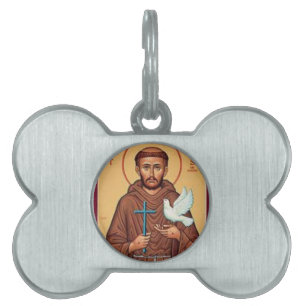 Placa Para Mascotas St Francis que sostiene el regalo de la cruz y de