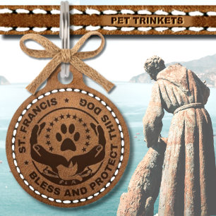 Placa Para Mascotas ST. Francise Bless Protect This Dog Brown Leather