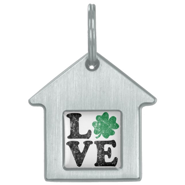 Placa Para Mascotas St Patrick's Day LOVE Shamrock Irish (Frente)