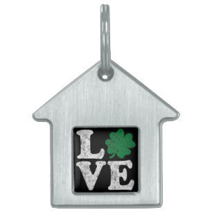 Placa Para Mascotas St Patrick's Day LOVE Shamrock Irish