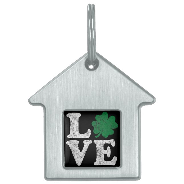 Placa Para Mascotas St Patrick's Day LOVE Shamrock Irish (Frente)