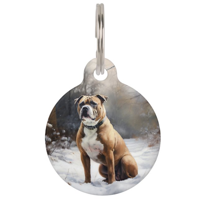 Placa Para Mascotas Staffordshire Bull Terrier Deja Que Nieva Navidade (Anverso)