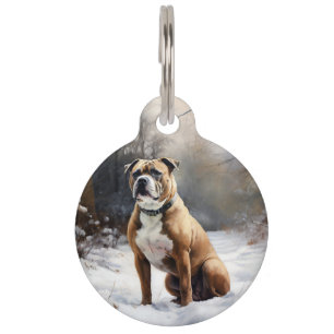 Placa Para Mascotas Staffordshire Bull Terrier Deja que nieve Navidad