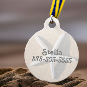 Placa Para Mascotas Starfish Blanco En Ocean Beach Sand Soft Beige Tan