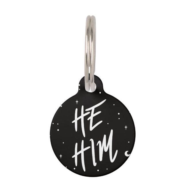 Placa Para Mascotas Stars He/Him Pronouns (Anverso)