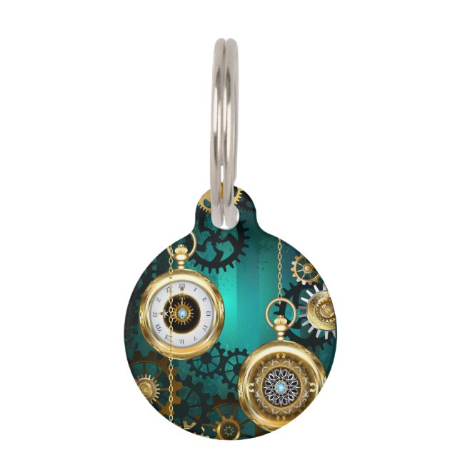 Placa Para Mascotas Steampunk Jewelry Watch sobre un fondo verde (Anverso)