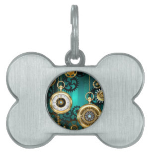 Placa Para Mascotas Steampunk Jewelry Watch sobre un fondo verde