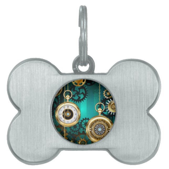 Placa Para Mascotas Steampunk Jewelry Watch sobre un fondo verde (Frente)