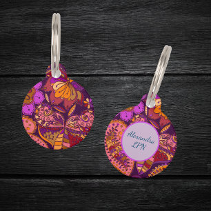 Placa Para Mascotas Stethoscope ID Nombre Etiqueta Paisley Púrpura