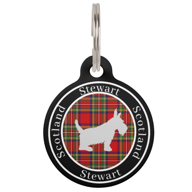 Placa Para Mascotas Stewart Tartan & Scottie Dog Personalizado (Anverso)