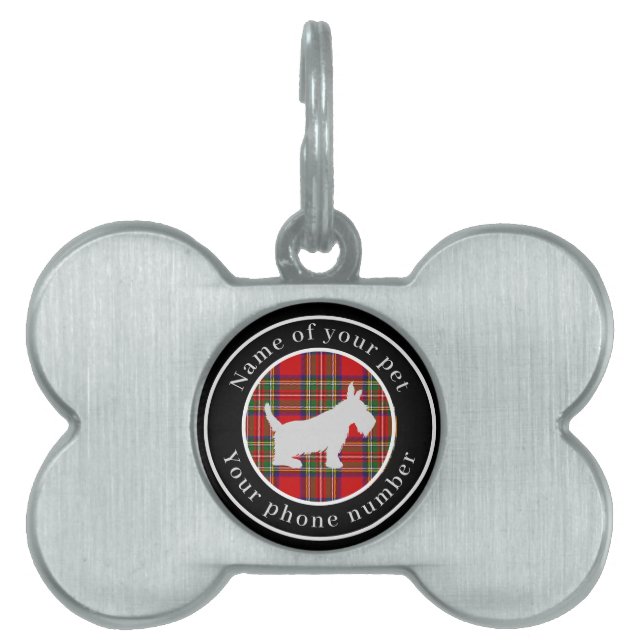 Placa Para Mascotas Stewart Tartan Scottie Dog Personalizado (Frente)