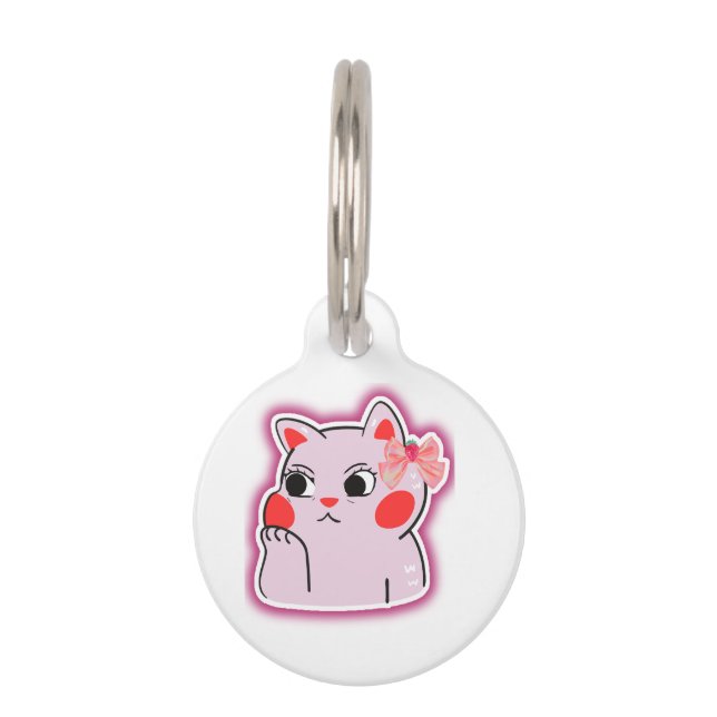 Placa Para Mascotas Strawberry Bow Pink Kitty - Personalizado de diseñ (Anverso)