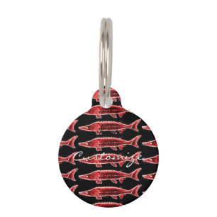 Placa Para Mascotas Sturgeon roja nadando Thunder_Cove