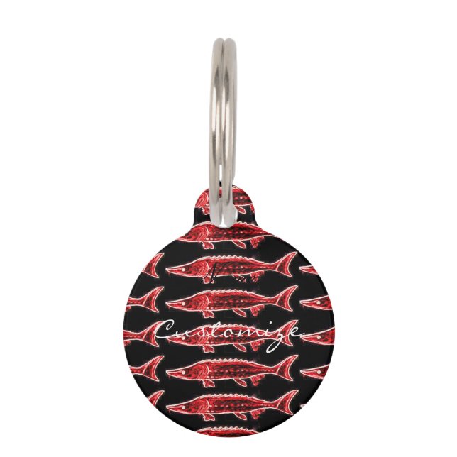 Placa Para Mascotas Sturgeon roja nadando Thunder_Cove (Anverso)