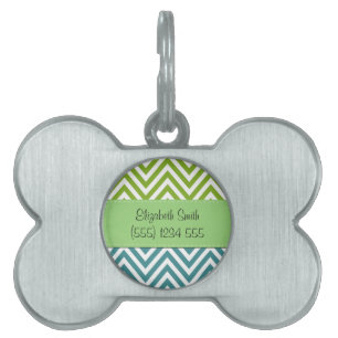Placa Para Mascotas Su nombre - modelo de zigzag, Chevron - azul