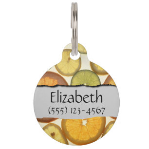 Placa Para Mascotas Su nombre - rebanadas del limón, del naranja y de