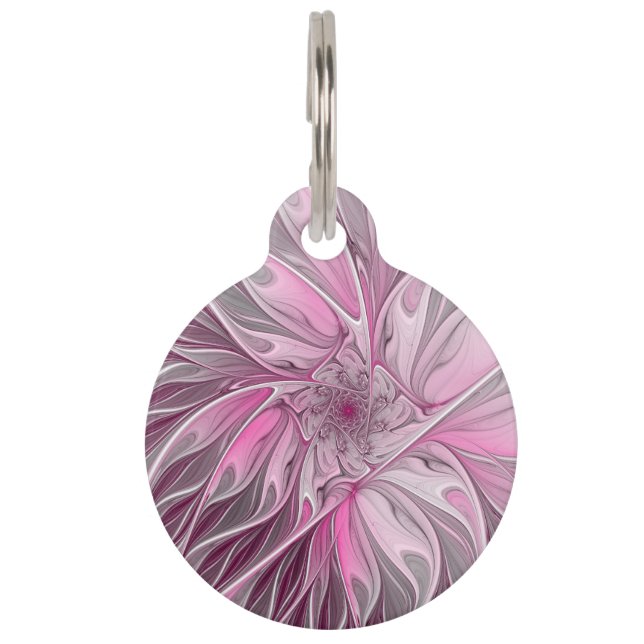 Placa Para Mascotas Sueño de flores rosadas fractales, patrón de fanta (Anverso)
