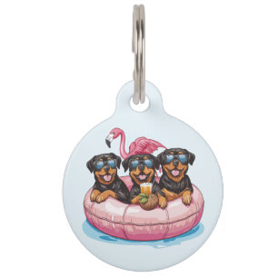 Placa Para Mascotas Summer Rottweiler Perros Flamingo Pool Tube