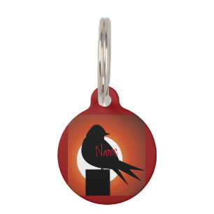Placa Para Mascotas Sun Thunder_Cove de la silueta de pájaro negro