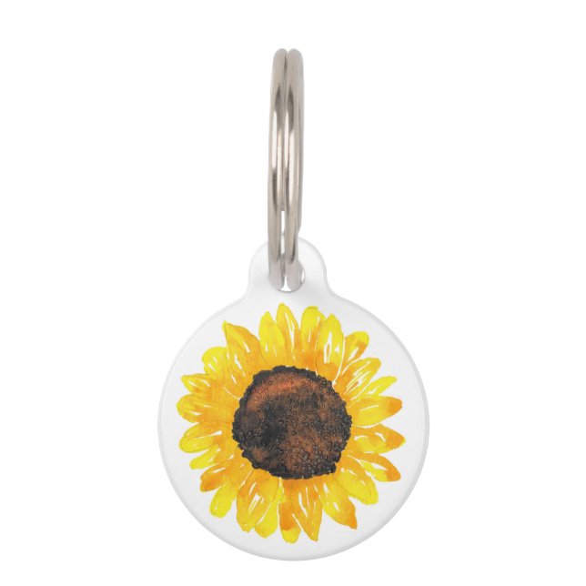Placa Para Mascotas Sunflower acuarela pintada a mano (Anverso)