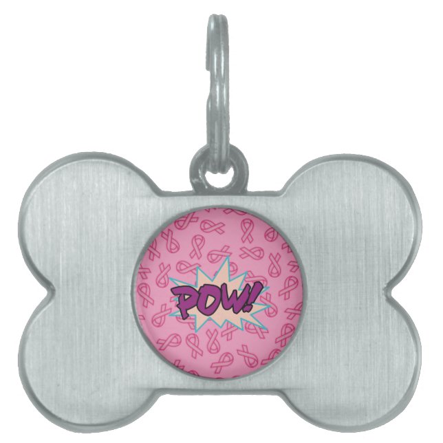 Placa Para Mascotas Superhéroe de cáncer de mama (Frente)