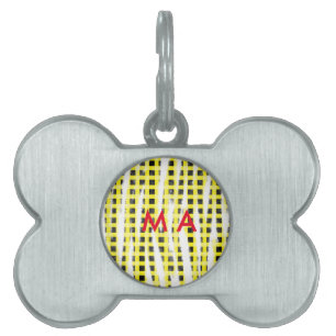 Placa Para Mascotas tablero de verificación amarillo negro añadir nomb