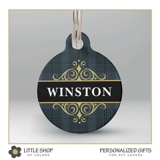 Placa Para Mascotas Tartán de plástico gris negro personalizado (Subido por el creador)
