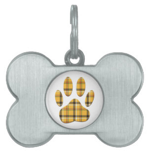 Placa Para Mascotas Tartan Dog Paw Print