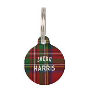 Placa Para Mascotas Tartan Escocés Rojo