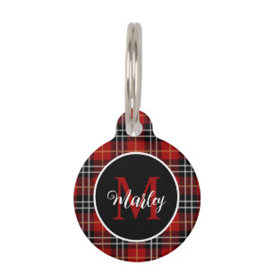 Placa Para Mascotas Tartan Moderno a Cuadros Monograma Nombre Personal