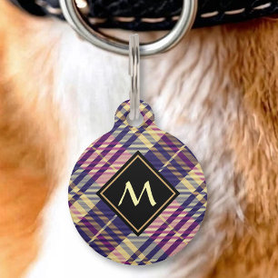 Placa Para Mascotas Tartan púrpura, dorado y azul