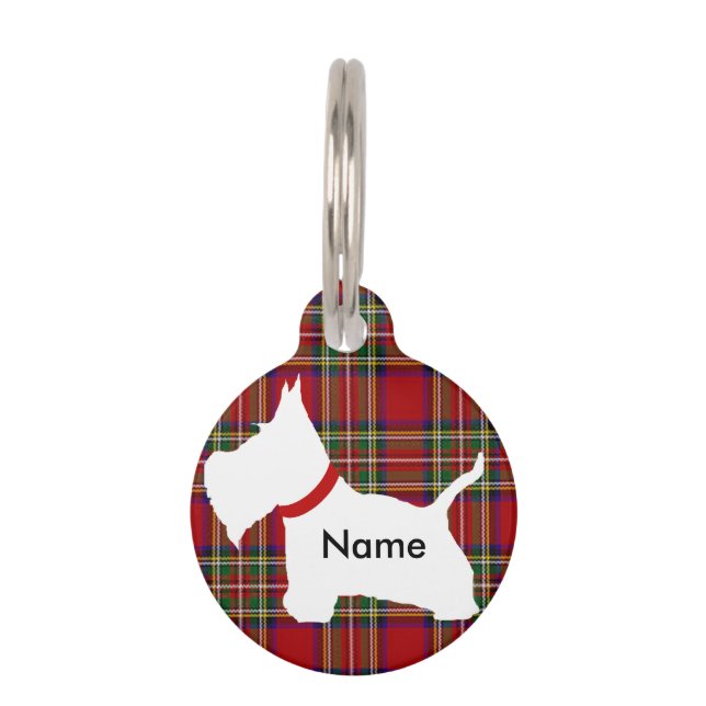 Placa Para Mascotas Tartán rojo oscuro de Westie (Anverso)