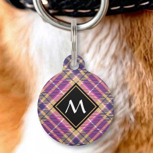 Placa Para Mascotas Tartan rosa, dorado y azul