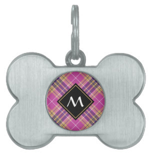 Placa Para Mascotas Tartán rosa, dorado y azul