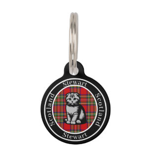 Placa Para Mascotas Tartan Stewart & Gatito Escocés Personalizado