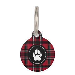 Placa Para Mascotas Tartán Tartán Tintado Rojo Y Negro Con Impresión D