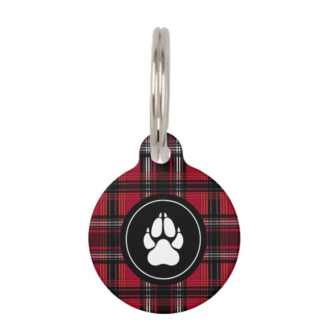 Placa Para Mascotas Tartán Tartán Tintado Rojo Y Negro Con Impresión D (Anverso)