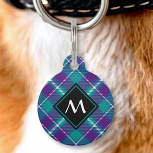Placa Para Mascotas Tartan Verde Mar, Púrpura y Azul