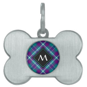 Placa Para Mascotas Tartán verde marino, púrpura y azul