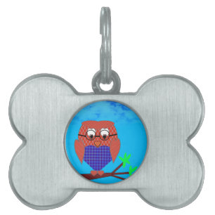 Placa Para Mascotas Tartán y búho cardíaco