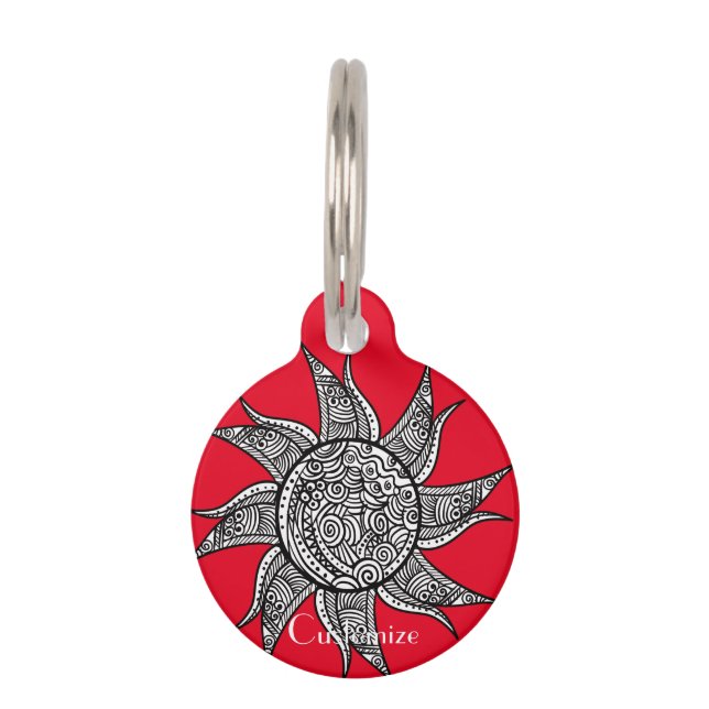 Placa Para Mascotas Tatuaje de sol estilo henna Thunder_Cove (Anverso)