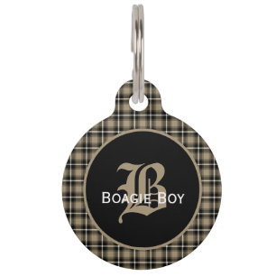 Placa Para Mascotas Taupe Escocés Monogramado Grande