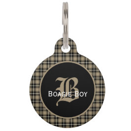 Placa Para Mascotas Taupe Escocesa Plaid Monogramado Grande