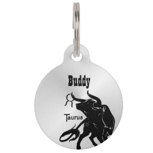 Placa Para Mascotas Tauro poderoso el zodiaco de Bull